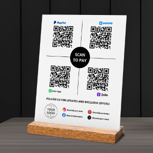 Scan to Pay QR Code PayPal, Venmo, Cash App, Zelle Acrylschild