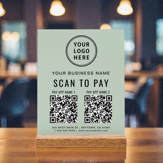 Scan to Pay QR Code Sage Green Tabletop Acrylschild (Scan to Pay QR Code Sage Green Tabletop Acrylic Sign)