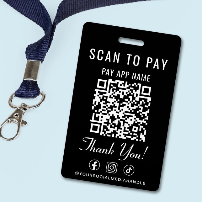 Scan to Pay QR Code Social Media Black Ausweis (Scan to Pay 2 Payment QR Codes Social Media Badge)