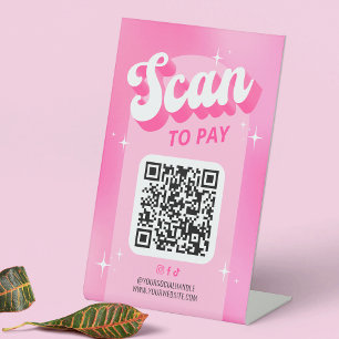 Scan to Pay QR Code Trendy Girly Retro Pink Shop Sockelschild