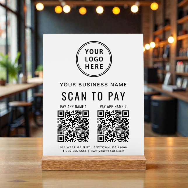Scan to Pay QR Code White Tabletop Acrylschild (Scan to Pay QR Code White Tabletop Acrylic Sign)
