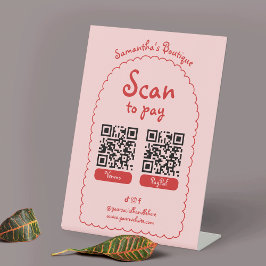 Scan to Pay Retro Rosa Red Girly 2 QR Code Zahlung Sockelschild