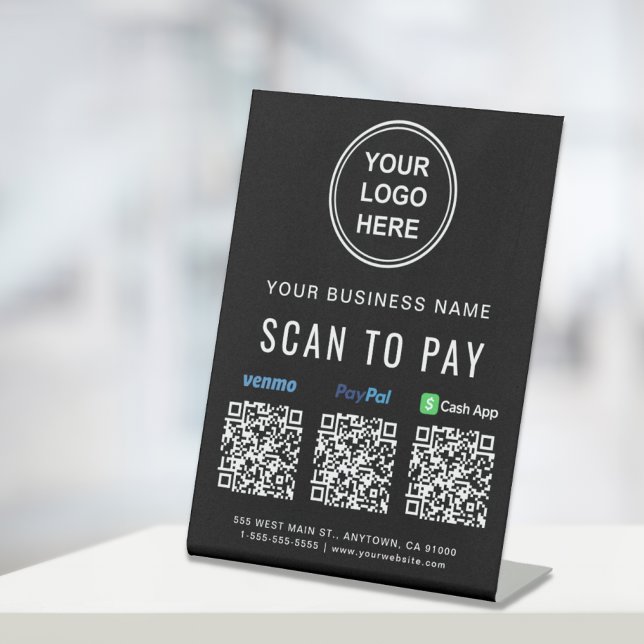 Scan to Pay Venmo Paypal CashApp QR-Codes Logo Sockelschild (A QR code sign to effortlessly connect your customers to your payment platforms)