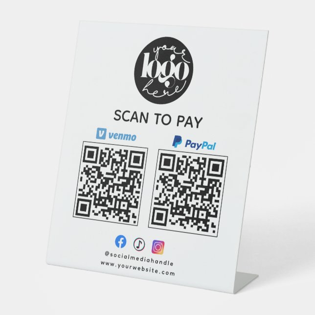 Scan to Pay Venmo & PayPal QR Code Business-Logo Sockelschild (Vorderseite)