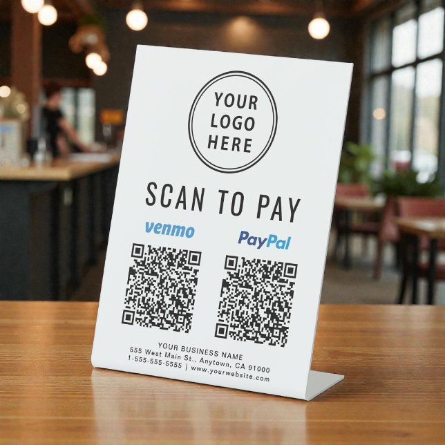 Scan to Pay Venmo Paypal QR Codes Logo Sockelschild (Scan to Pay Venmo Paypal QR Codes Logo Pedestal Sign)
