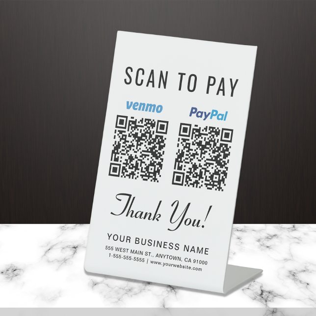 Scan to Pay Venmo Paypal QR Codes Sockelschild (Our versatile QR Code sign enables you to receive payments anytime, anywhere)
