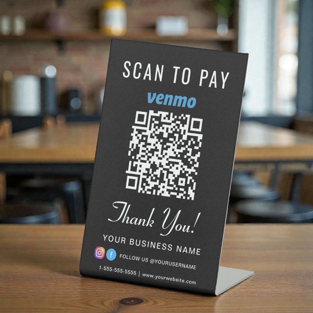 Scan to Pay Venmo QR Code Black Sockelschild (Scan to Pay Venmo QR Code Logo Sage Green Pedestal Sign)