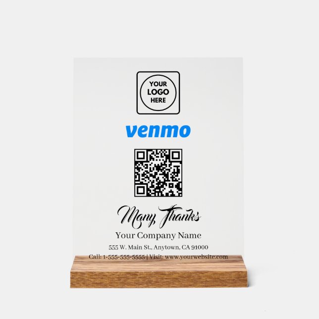 Scan to Pay Venmo QR Code White Display Sign Acrylschild (Vorderseite)