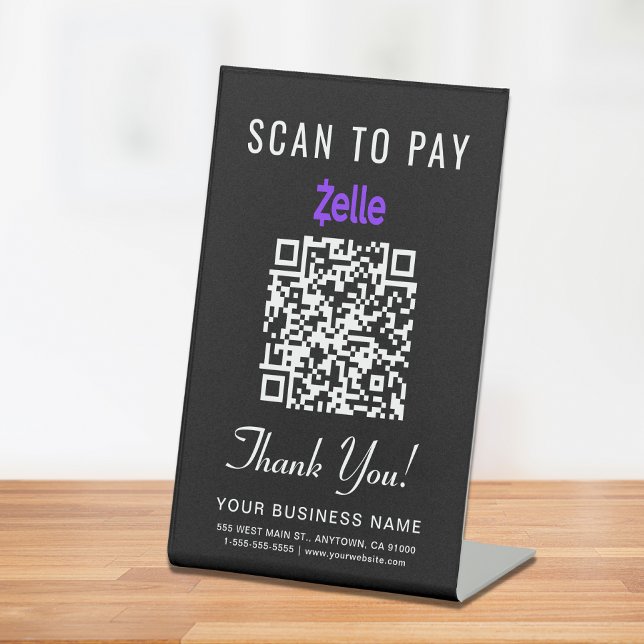Scan to Pay Zelle QR Code Black Sockelschild (A QR code sign to effortlessly connect your customers to your payment platform)
