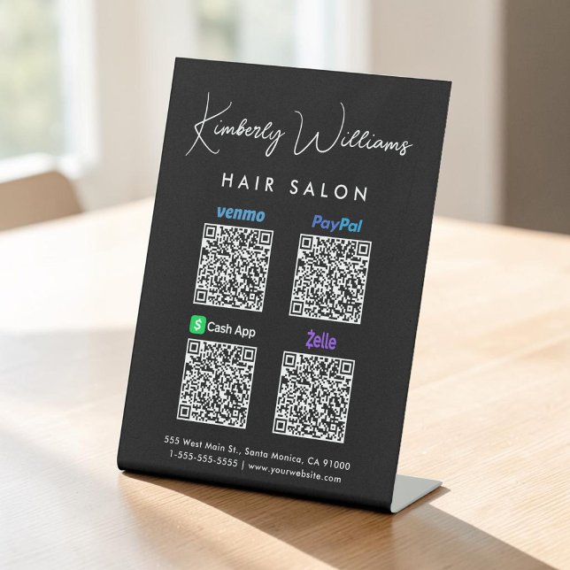 Scan to PayPal Venmo CashApp Zelle QR Code Sockelschild (Venmo. PayPal. CashApp. Zelle. All in one.  Your name in script doubles as your logo)