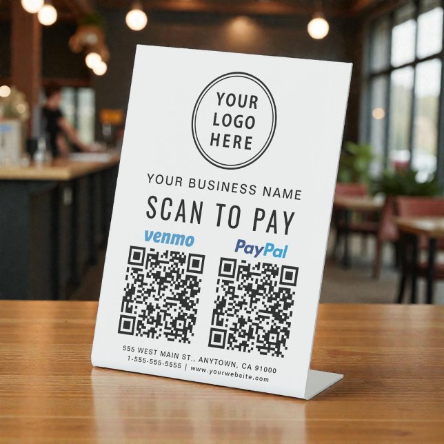 Scan to PayPal Venmo QR-Codes Logo Sockelschild (Scan to Pay Paypal Venmo QR Codes Logo Pedestal Sign)