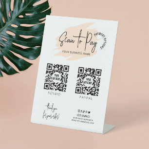 Scan von Firmenlogos zur Bezahlung von 2 QR-Codes Sockelschild
