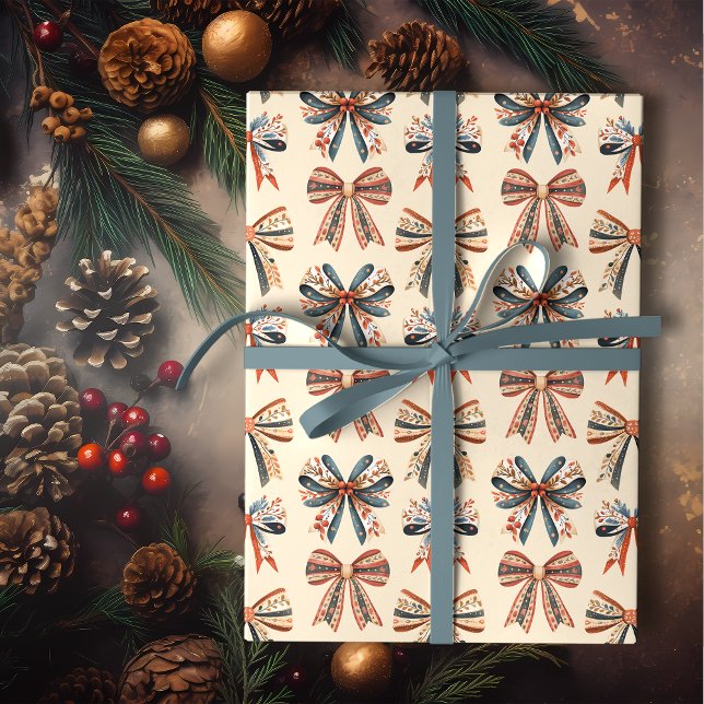 Scandi Bows Folk Art Holiday Geschenkpapier (Von Creator hochgeladen)