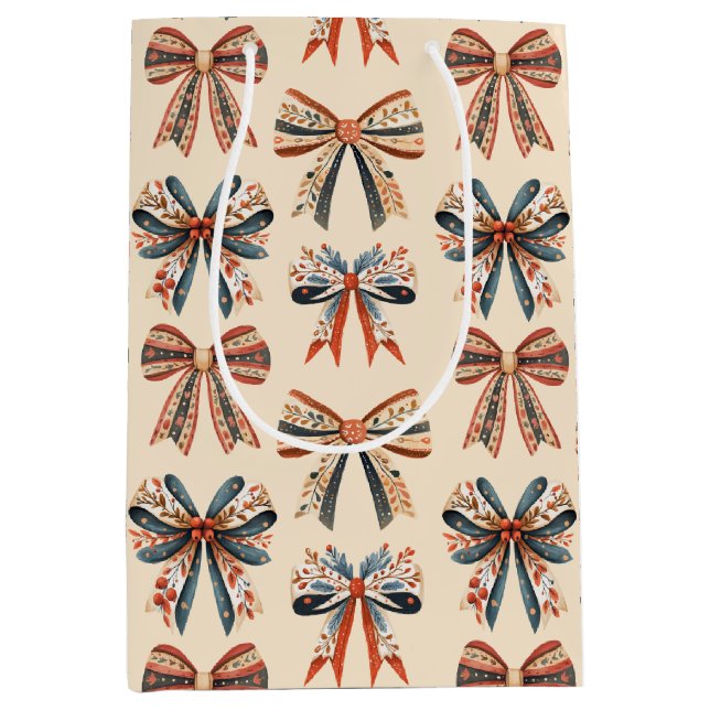 Scandi Bows Folk Art Holiday Mittlere Geschenktüte (Vorderseite)