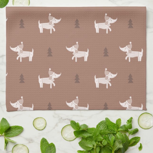 Scandi Dog & Christmas Trees Kitchen Towel Geschirrtuch (Gefaltet)