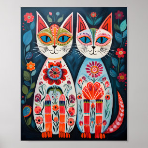 Scandi Folk Cats Poster