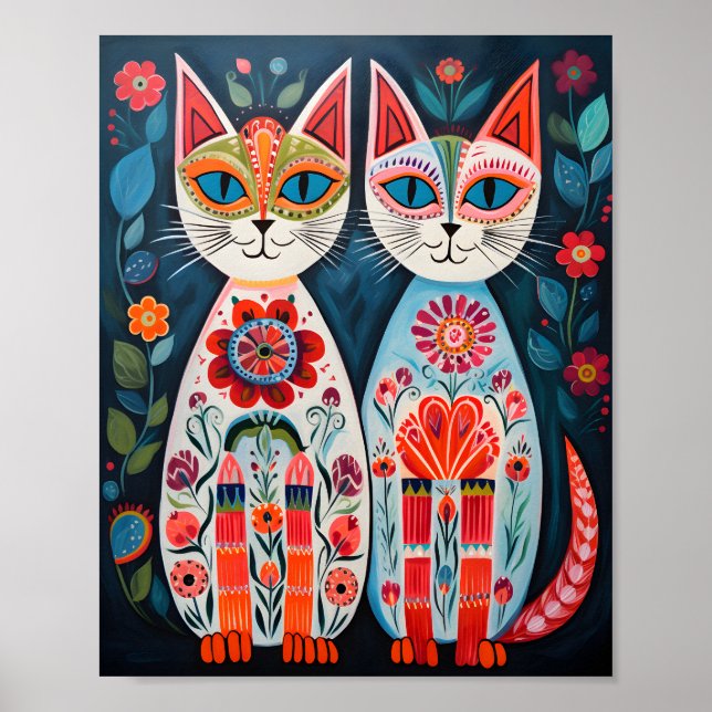 Scandi Folk Cats Poster (Vorne)