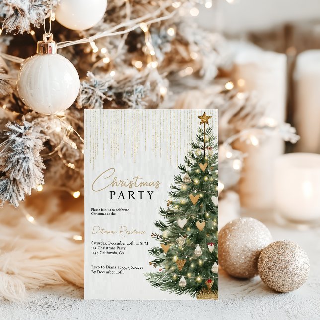 Scandi Gold Watercolor Weihnachtsbaum Winter Einladung (Scandi Gold Watercolor Christmas Tree Winter Invitation)