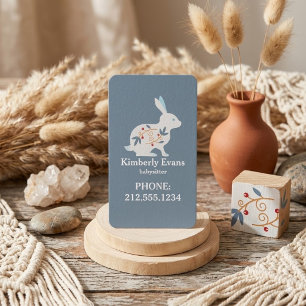 SCANDI Kaninchen Floral Navy Babysitter QR Code  Visitenkarte