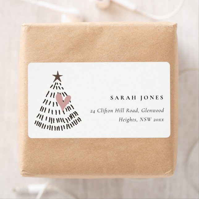 Scandi Minimal Blush Heart Christmas Tree Address (Insitu)