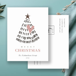 Scandi Minimal Blush Heart Christmas Tree Logo Feiertagspostkarte