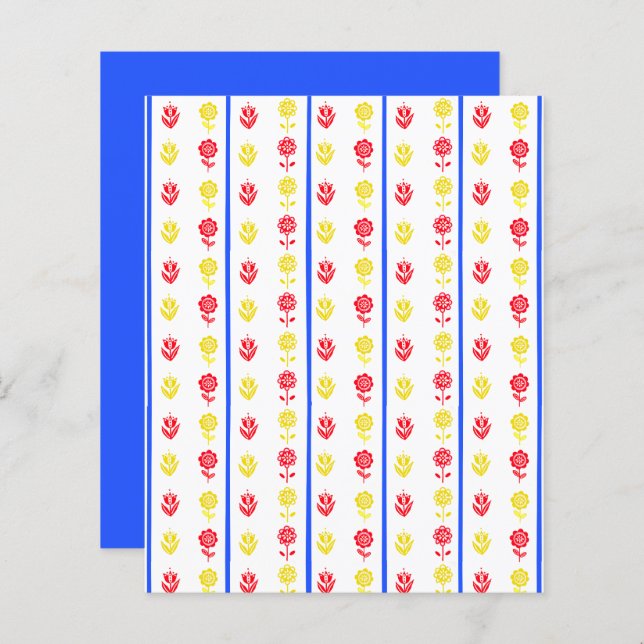 Scandi Red Yellow Blume Blue Strip Scrapbook (Vorne/Hinten)