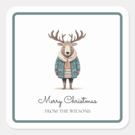 Scandi Reindeer mit einem Coat-Aufkleber Quadratischer Aufkleber