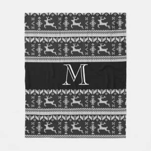 Scandi schwarzes und graues Ren-norwegisches Fleecedecke
