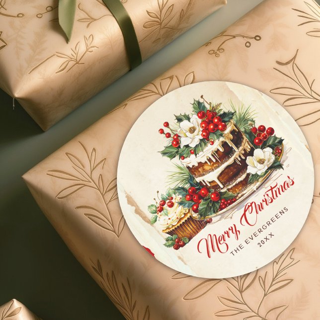 Scandi Winter Foliage Wasserfarbe Frohe Weihnachte Runder Aufkleber (Von Creator hochgeladen)