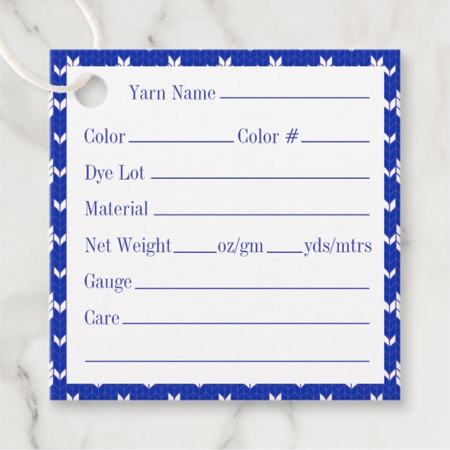 SCANDIA BLUE STRICK 2" Quadratgarnmarken Geschenkanhänger (Vorderseite)