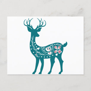 Scandia Christmas Red and Blue Nordic Deer Scandia Feiertagspostkarte