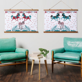 Scandia Folk Art Nordic Animals Zebra War Horses Wandteppich Mit Holzrahmen