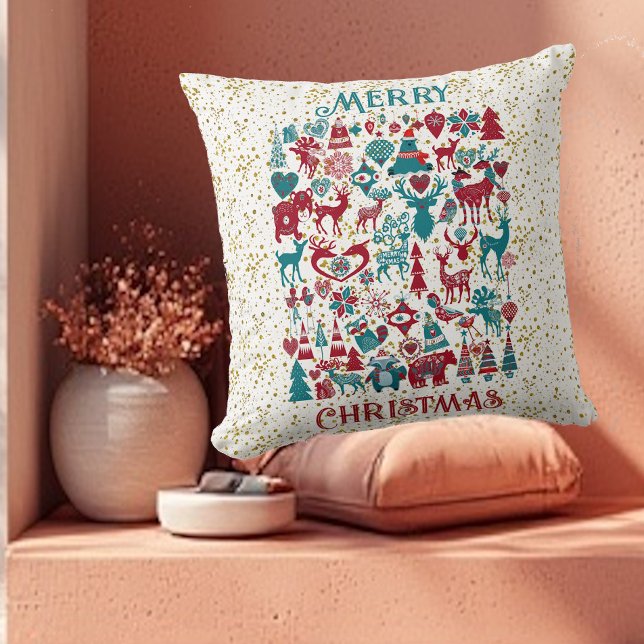 Scandia Frohe Weihnachtssymbole Skandinavien Kissen (Scandia Merry Christmas Symbols Nordic Scandinavia Throw Pillow)