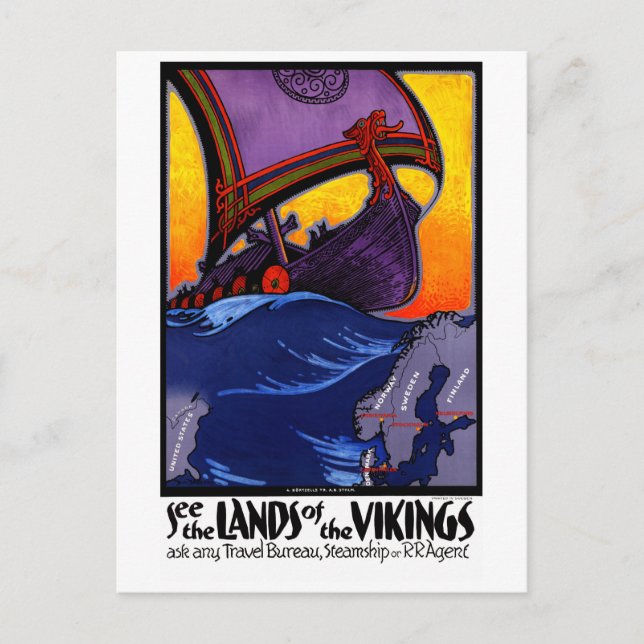 Scandinavia Vintage Travel Poster neu Postkarte (Vorderseite)