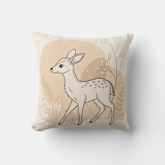 Scandinavian Baby Deer Line Art – Minimalist  Kissen (Vorderseite)