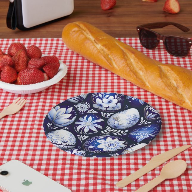 Scandinavian Blue Easter Egg Spring Floral Pappteller (Picknick)