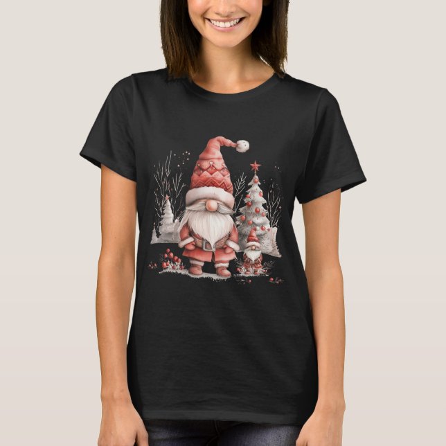 Scandinavian Christmas Gnome Red Berries T Shirt  (Vorderseite)
