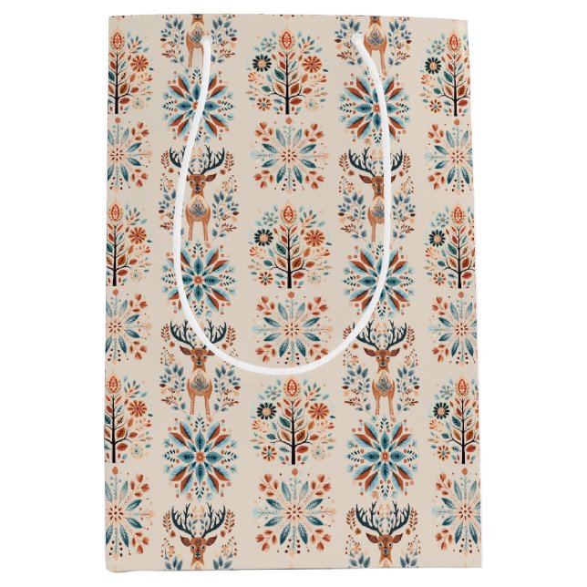 Scandinavian Deer Holiday Mittlere Geschenktüte (Vorderseite)