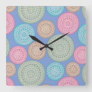 Scandinavian Flower Mandalas Pattern 1 Quadratische Wanduhr