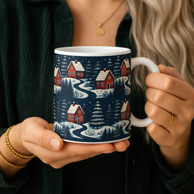 Scandinavian Folk Art Cozy Winter Cabin Mug Kaffeetasse (Von Creator hochgeladen)