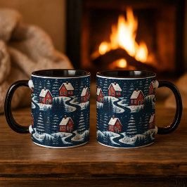 Scandinavian Folk Art Cozy Winter Cabin Mug Tasse