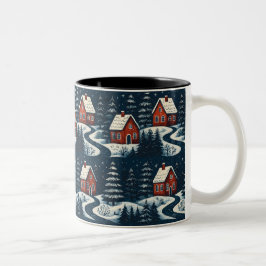 Scandinavian Folk Art Cozy Winter Cabin Mug Zweifarbige Tasse