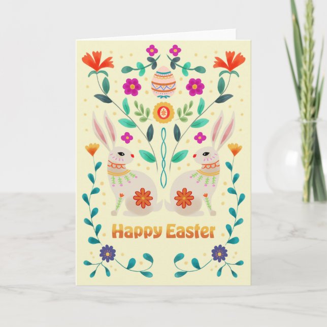Scandinavian Folk Easter Bunnies  Karte (Vorderseite)