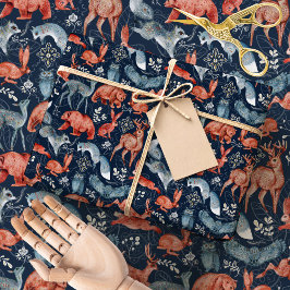 Scandinavian Folk Woodland Animals Wrapping Paper Geschenkpapier