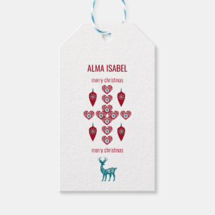 Scandinavian Hearts Rentier Personalize Name Xmas Geschenkanhänger