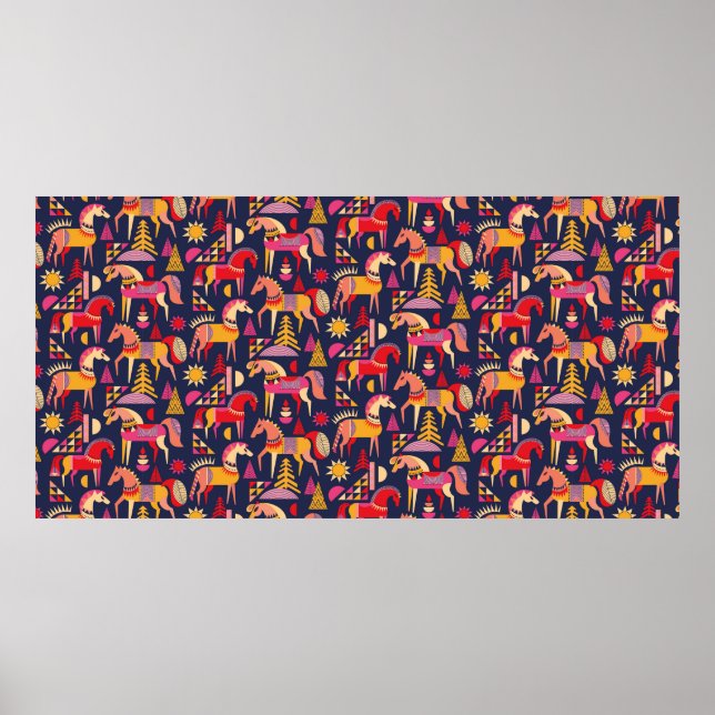 Scandinavian horses pattern seamless design. Decor Poster (Vorne)