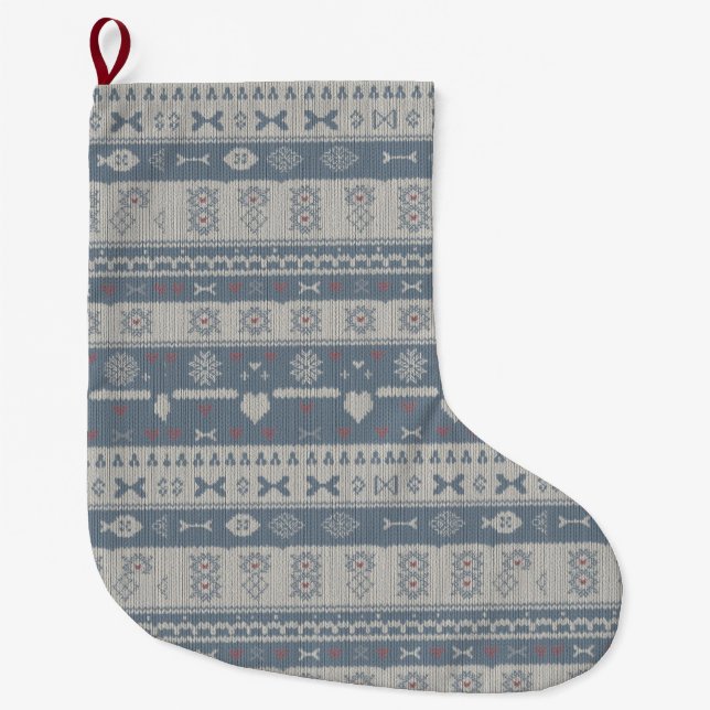 Scandinavian Knit Pet Stocking with Snowflakes Großer Weihnachtsstrumpf (Vorderseite)