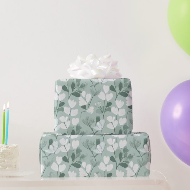 Scandinavian Light Green Leaf Sage Floral Pattern Geschenkpapier (Partygeschenke)