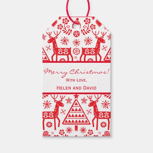 SCANDINAVIAN MERRY CHRISTMAS GIFT TAG INDIVIDUELLE GESCHENKANHÄNGER (Vorderseite)