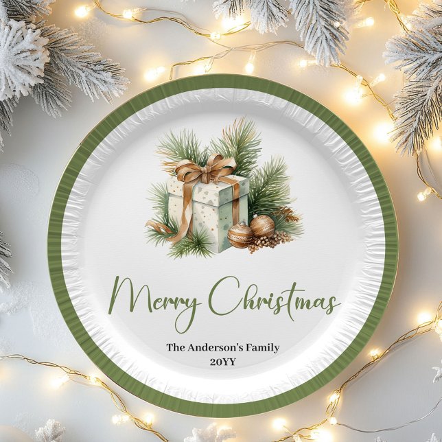 Scandinavian Neutral Christmas Personalized Dinner Pappteller (Scandinavian Neutral Christmas Personalized Dinner Plates)